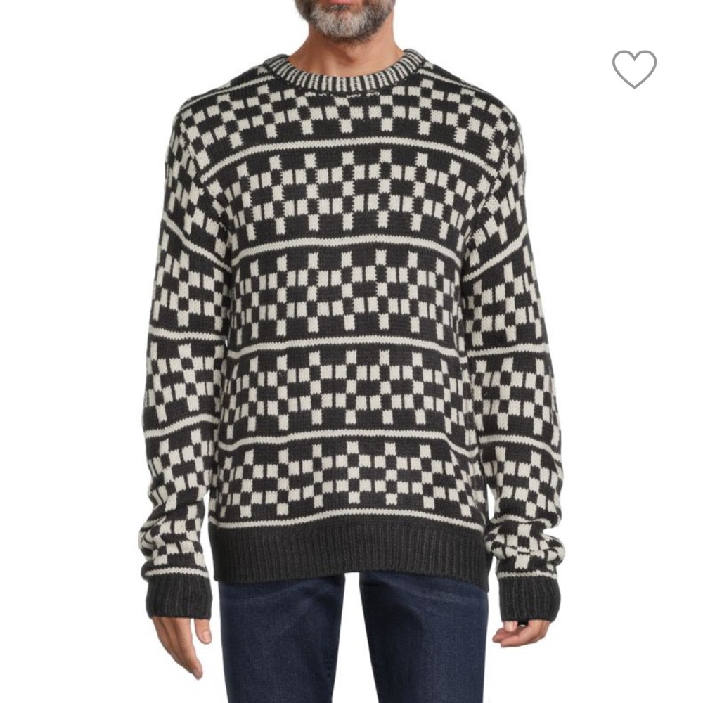 TRUTH BY REPUBLIC Men Crewneck Checkered Sweater black white oversized